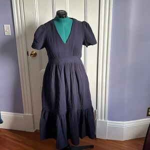 Boden navy Eve double cloth midi dress, US 10P. Never worn. Has pockets!!